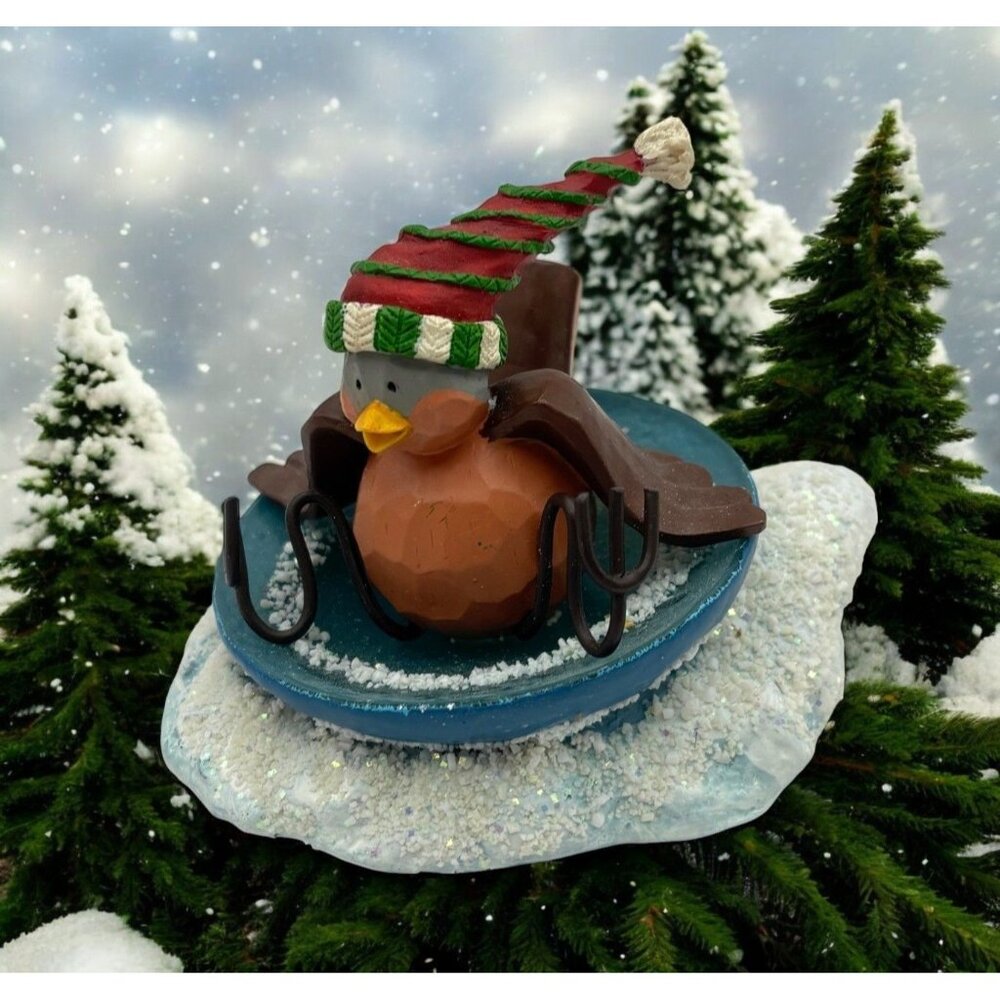 Russ Berrie Tweet Along With Me Christmas Figurine Snowbird On Ice Sledding